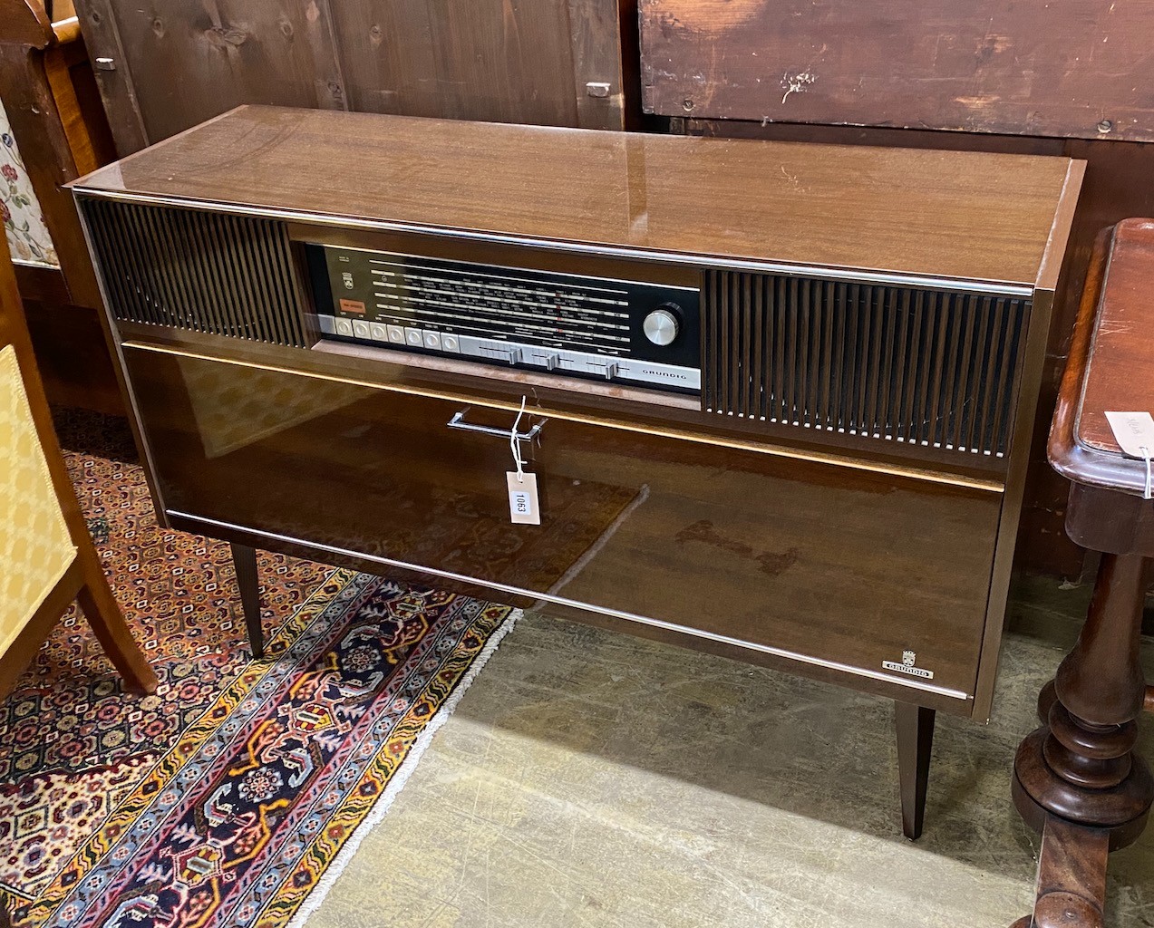 A mid century Grundig Mandello stereogram, length 118cm, depth 36cm, height 78cm